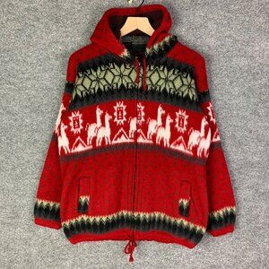 VTG Tejidos Ruminahui Ecuador Wool Aztec Alpaca‎ Hoodie Full Zip Sweater Size M